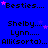 Blue background with repeated text and pink stars, showing a static of names and phrases