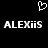 Pixelated white text 'ALEXiis' on black background with a pixelated heart symbol above, two identical instances side-by-side.