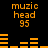 Orange pixelated text and audio waveforms on black background, with two identical static frames showing 'muzic head 95' above horizontal bars.