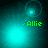 Four- of teal-toned pixelated images showing a glowing light source and the text 'Allie' in green, with variations in background brightness and circular outlines