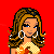 Pixelated character with long brown hair and large hoop earrings stands against red background, text below reads 'i lost phone can i my number have yours?'