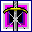 Pixelated sword with yellow hilt and silver blade, surrounded by pink and purple layered squares, showing animation changes in the blade's lower section.