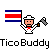 Pixel art character holding Costa Rican flag with four variations showing different props and text bubbles.