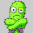 Green cartoon character with yellow eyebrows, purple pants, and crossed arms in six sequential poses showing eye movement.