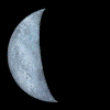 Animated sequence showing a crescent moon transforming into a green moth with red spots, then into a colorful abstract moth with circular patterns.