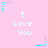 Pink background with repeated 'I Love You' text and cyan star-shaped elements in pixelated style.