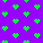 Green pixelated hearts on a purple background with scattered horizontal green lines.