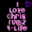 Pixelated pink text reads 'I love Chris Ruiz 4-Life' with a purple heart symbol above the 'I', all on black background.
