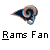 Pixelated icon of a ram's head with a spiral horn, brown and blue coloring, on a gray background with 'Rams Fan' text below.