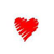 A pixelated red heart shape with subtle lighter red and white pixel variations on a plain white background.