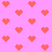 Pixelated pattern of coral hearts on a pink background with occasional broken heart shapes.