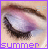 nine identical close-up images of a person's eye with purple eyeshadow, each labeled 'summer' in purple text below