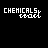 Pixelated 'CHEMICALS' text with 'track.' below it, accompanied by a vertical rainbow-colored dot sequence that changes position and color order across frames.