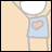 Pixelated cartoon character with light blue shirt and pink heart, raising arms against beige background as text builds sequentially.