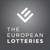 Pixelated grayscale icon with a white stylized flame above stacked text reading THE EUROPEAN LOTTERIES on a gradient gray background.