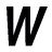 A large black capital letter W with pixelated edges on a light gray background.