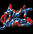 Pixelated text in red, white, and blue on a black background with no visible motion.