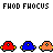 Pixel art image with text and six small vehicle icons arranged horizontally below.
