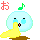 Pixelated light blue sphere with yellow base and brown feet, displaying multiple expressions including crying, smiling, and sleeping while holding a small blue object.