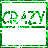Green pixelated text 'CRAZY' on gray background with green border, next to white rabbit-like character with pink nose and blue eyes.