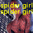 Spider-Man character in red and blue costume with web pattern, swinging on a building while text reads 'spider girl swings on spider girl buildings' and 'and saves the world'.
