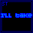 Blue pixelated text on black background cycles through phrases 'I'll bake', 'whatever', 'I can get', and 'for now' in a
