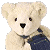 A pixelated contact sheet showing two frames of an animated icon featuring a teddy bear and green text on dark background.