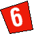 Red triangular shape with black outline containing white number 6, pixelated rendering on white background.