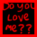 Two side-by-side animated frames with red borders showing pixelated text on black backgrounds, each frame containing distinct white or red text phrases.