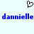 Black pixelated heart symbol above blue pixelated text 'dannielle dannielle' on light blue background.
