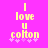 Yellow text on bright pink background reads 'I love u colton' with four small purple plus signs below the name.