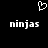 Pixelated white heart symbol above two instances of the word 'ninjas' on a black background.