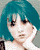 A 40x50 pixel animated AIM buddy icon featuring a cartoon character with teal hair and light skin, shown in two sequential frames where the mouth expression changes from neutral to smiling.