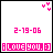 Static pixel art icon with white background, pink text and symbols: date "2-19-06", "i LOVE you." message, three small hearts in top-right.