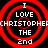 Four identical red concentric circles with white text reading "I LOVE CHRISTOPHER THE 2nd" on a black background, arranged in a two-by-two