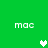 Green background with four 'mac' text elements and three pixelated heart icons in white and light green.