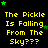 Yellow pixelated text reads "The Pickle Is Falling From The Sky???" on a black background with green stars, with a gray rectangle in the bottom-right corner.