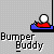 Pixel art animation of two red-shirted figures on a blue and green platform with 'Bumper Buddy' text below, showing sequential movement changes.