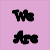 A four-quadrant image with text and symbolic elements: pink background with "We Are" text, black background with hands holding a red apple, dark purple background with "Supporters!" text, and a blank gray quadrant.