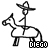 Black-and-white pixel art of a cowboy on horseback with changing numerical text below the horse.