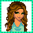 A 48x48 pixel animated contact sheet with three visible frames showing a cartoon woman and text fragments on blue backgrounds, bordered by green checkered pixels.