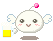 A 4x3 contact sheet of pixel art animated frames showing a round white and pink character with small wings, displaying various expressions and props like a beer mug and computer screen.