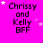 A bright pink background displays repeated text "Chrissy and Kelly BFF" with animated white and pink stars moving across the scene.