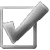 Gray checkmark inside a square frame on light gray background, rendered in pixelated grayscale with gradient shading.