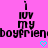 Pixelated text on a pink background with cyan hearts, displaying 'I luv my boyfriend' in two mirrored sections.