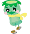 Green cartoon character with yellow scarf and ice skates in four skating poses against gray background.