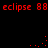 Red pixelated text and dots on black background, with repeated 'eclipse 88' text and scattered red dots in motion.