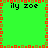 Green background with red and brown border, four instances of 'ily zoe' text in black pixelated font at corners.