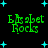 Green pixelated text 'Bisabet Rocks' on black background with cyan stars, two identical copies arranged in a