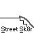 Animated sequence of a green-shirted figure with white head performing actions on gray stairs with black railings, text "Street Sk8r" repeated below.